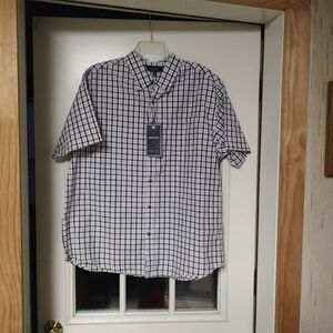 New Architect Black White Checked Short Sleeve Button Down Shirt Men's XL